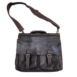 KENNETH COLE Leather Messenger Briefcase,Dark Brown Men's OS